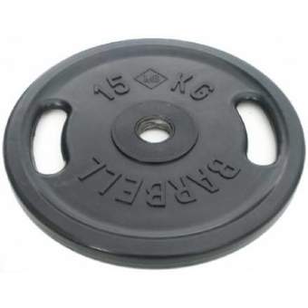 Диск BARBELL Евро-классик 15 кг с ручками обрезиненные черные Диск BARBELL Евро-классик 15 кг с ручками обрезиненные черные